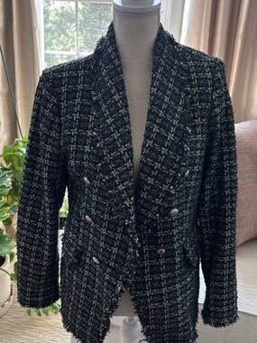 Rachel Zoe Black, Teal and White Tweed Blazer
